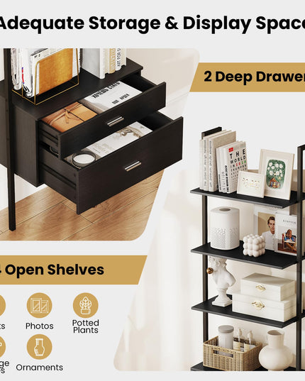 Giantex 6 Tier Ladder Bookcase with 2 Drawers for Living Room