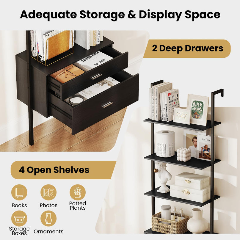 Giantex 6 Tier Ladder Bookcase with 2 Drawers for Living Room