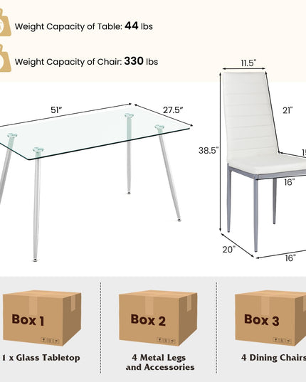 Giantex Dining Table Set for 4, Kitchen Table Chairs Set with 51” Rectangle Glass Dining Table