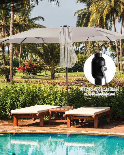 Giantex 15 FT Double Patio Umbrellas with 48 Solar LED Lights, Extra-Large Rectangle Umbrella