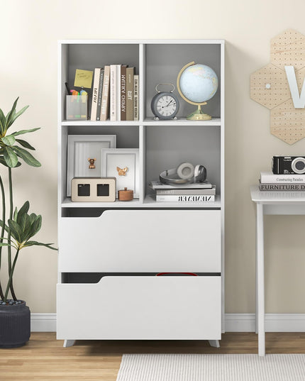 Giantex 51" Tall Bookcase with 2 Drawers, 4-Tier Open Bookshelf with 4 Storage Cubes, White