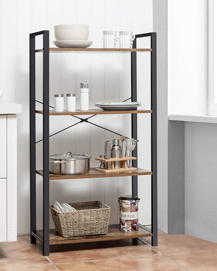 Giantex 4-Tier Industrial Bookshelf Vintage Bookcase with Metal Frame