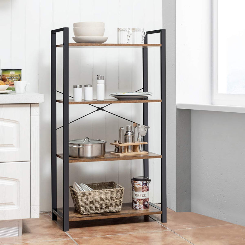 Giantex 4-Tier Industrial Bookshelf Vintage Bookcase with Metal Frame