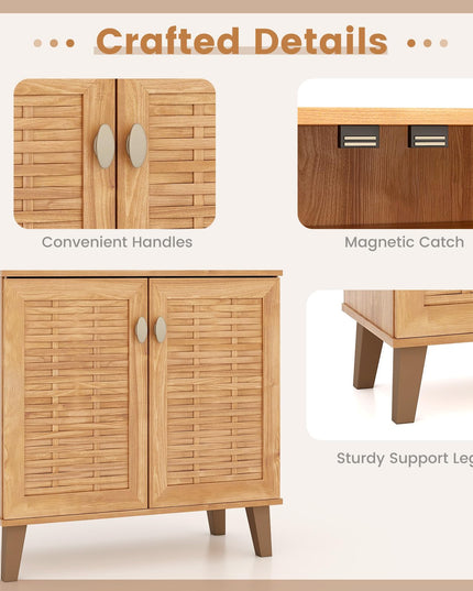 Giantex Shoe Cabinet with Doors, 4-Tier Farmhouse Shoe Storage Cabinet with 3 Adjustable Shelves