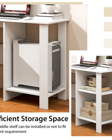 Giantex L Shaped Computer Desk, 51" Large Corner Desk with 2 Cable Holes & 2 Storage Shelves, White