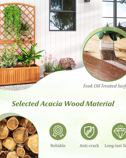 Giantex Solid Acacia Wood Planter Box with Trellis 63" Raised Garden Bed