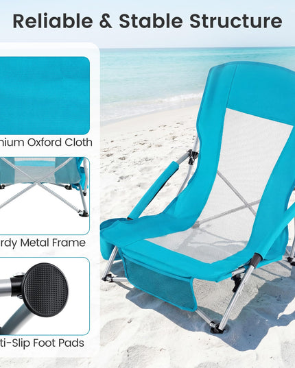 Giantex 2 Pack Folding Beach Chairs for Adults Portable Lightweight Camping Chairs Set of 2