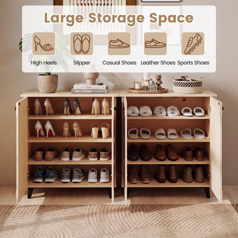 GIANTEX Geometric Shoe Cabinet with 2 Doors