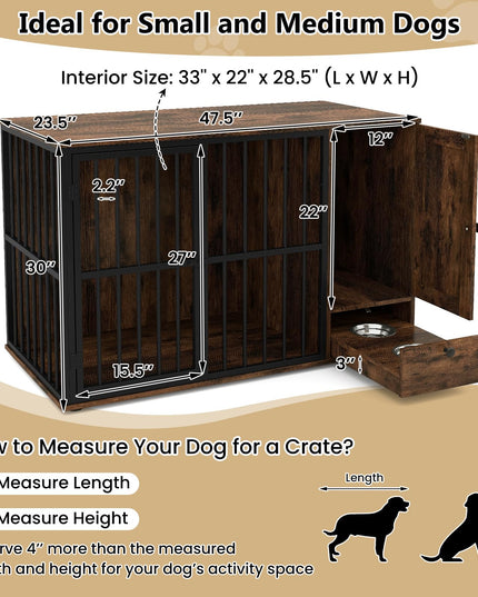 Meuble cage pour chien Giantex 47,5" avec tiroir d'alimentation dissimulé et meuble de rangement latéral
