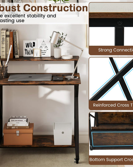 Petit bureau roulant Giantex avec rangement Bureau d'ordinateur compact
