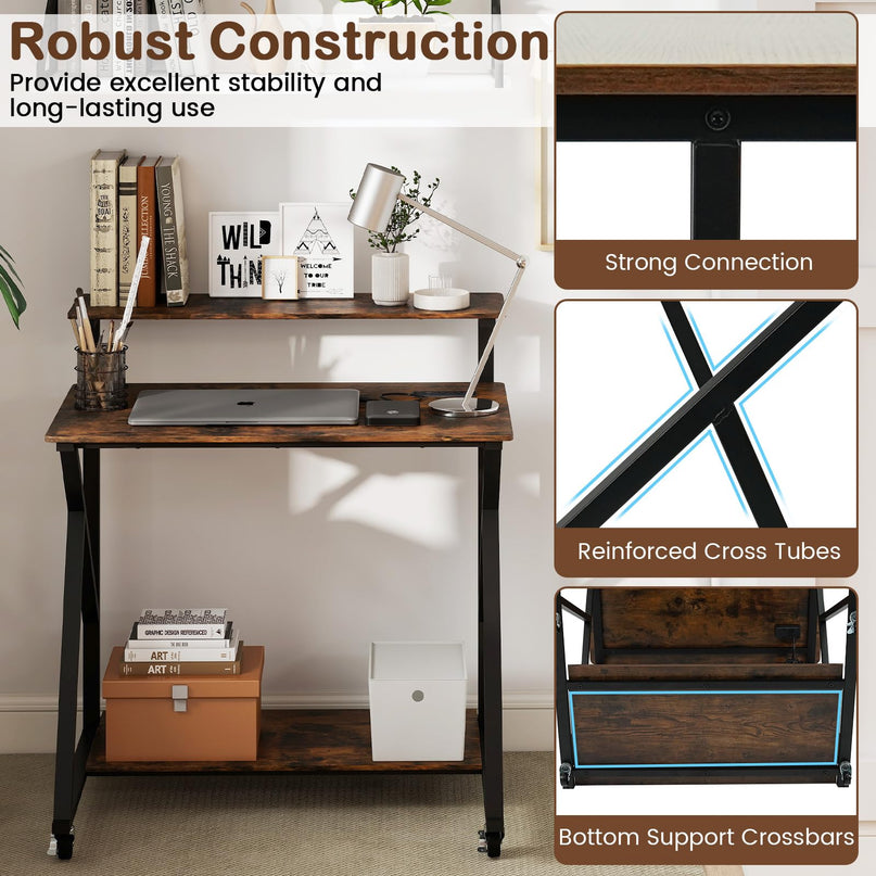 Giantex Rolling Small Desk with Storage Compact Computer Desk