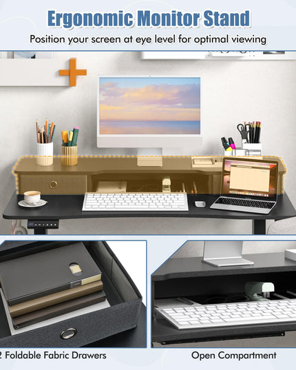 Giantex Electric Standing Desk with 2 Drawers, 48" /55"x 24" Height Adjustable Electric Stand Up Desk with Storage Shelf