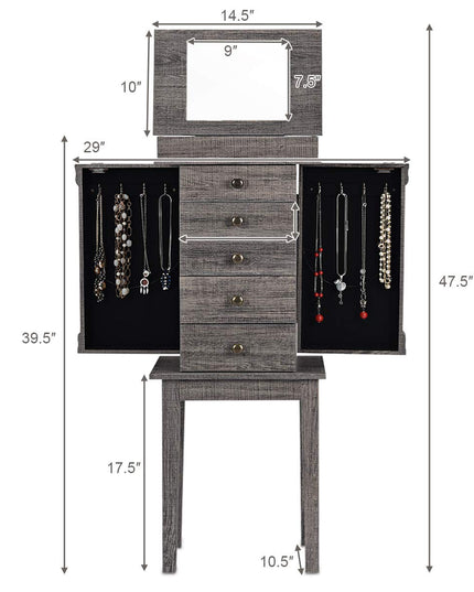CHARMAID Jewelry Cabinet Armoire with 5 Drawers