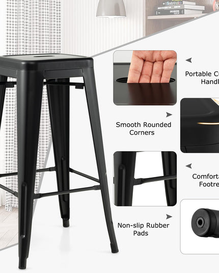 Giantex Metal Backless Bar Stools Set of 4, 30" Bar Height Modern Industrial Barstools w/Cut-out Handle