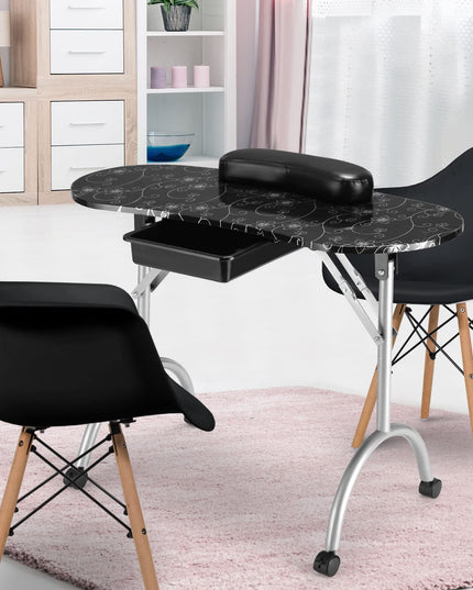 Foldable Nail Table Workstation with Lockable Wheels