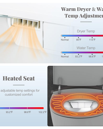 Giantex Smart Toilet, Elongated Bidet Toilet with Adjustable Heated Seat, Dryer, Night Light, Auto Open/Close, Foot Sensor