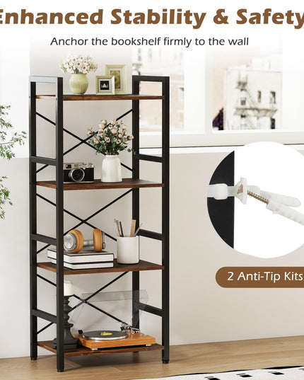 4-Tier Narrow Freestanding Display Shelf with Metal Frame & Wooden Storage Racks (1/2)