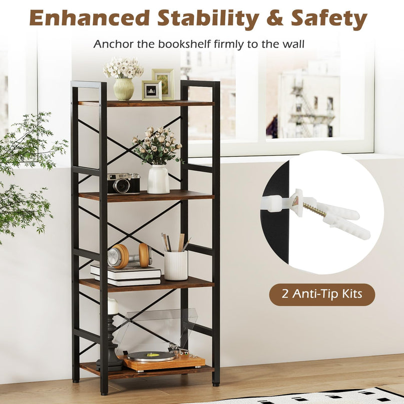 4-Tier Narrow Freestanding Display Shelf with Metal Frame & Wooden Storage Racks (1/2)