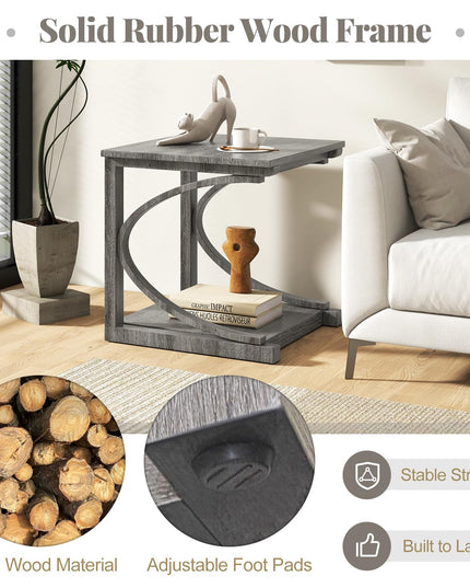 Giantex C-Shaped End Table, 24" Square Couch Table with Bottom Storage Shelf & Solid Rubber Wood Frame