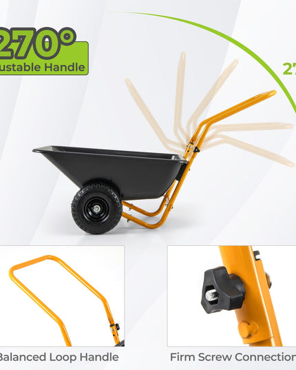 Giantex Dual-Wheel Wheelbarrow, Heavy-Duty Garden Utility Cart with Built-in Stand, Pneumatic Tires, 330 Lbs Capacity, Foldable Handle