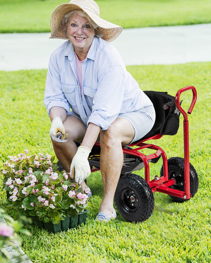 Giantex Rolling Garden Cart, 360 Swivel Workseat with 4 Wheels, Removal Cushion & Tool Tray, Storage Basket