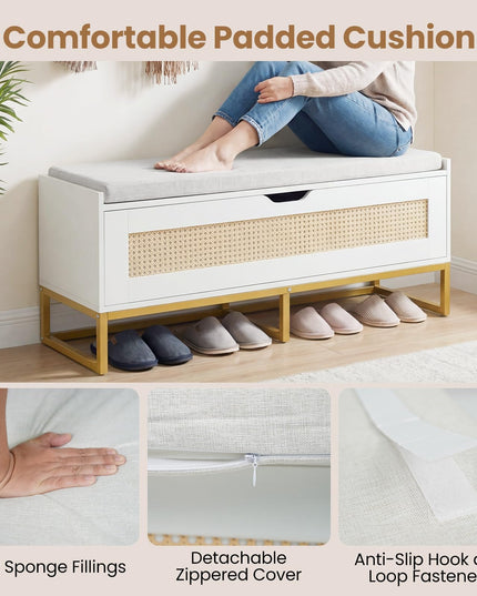 Giantex Rattan Shoe Bench with Metal Legs for Bedroom