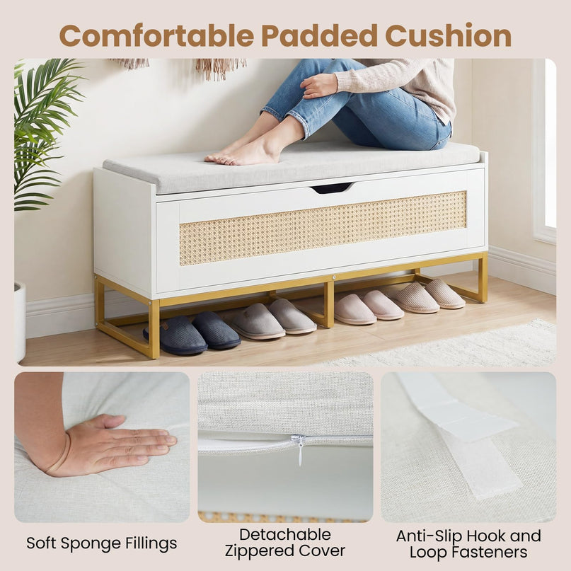Banc à chaussures en rotin Giantex avec pieds en métal pour chambre à coucher