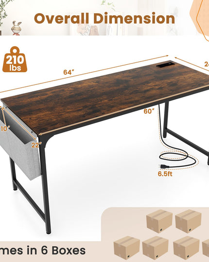 Giantex 30 FT Conference Table with Charging Station, 60" x 24" Rectangular Large Meeting Room Desk with Storage Bag & Hook