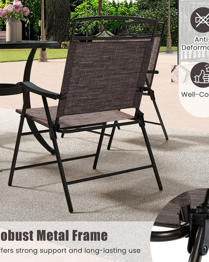 Giantex Set of 4 Patio Folding Chairs with Armrest and Metal Frame