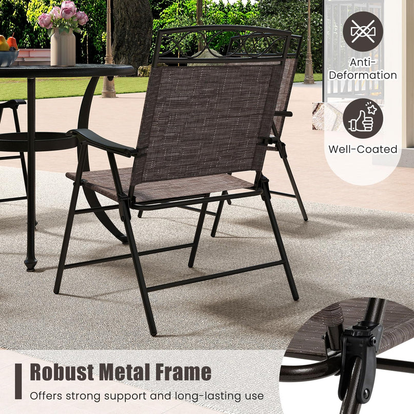 Giantex Set of 4 Patio Folding Chairs with Armrest and Metal Frame