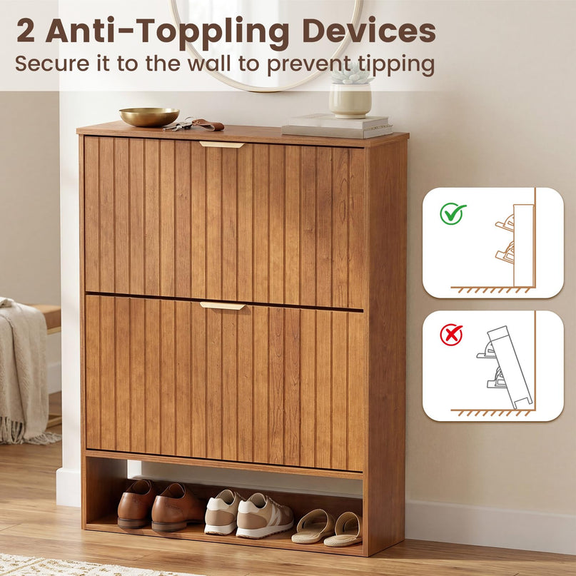 Giantex Shoe Storage Cabinet with 2 Flip Drawers