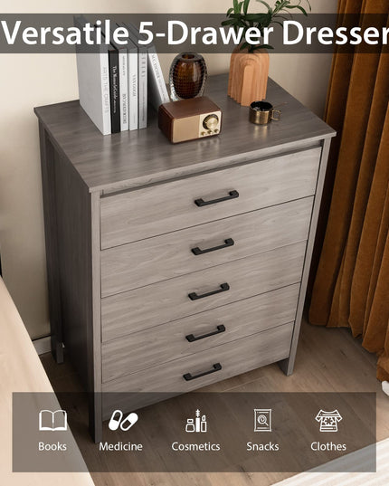 Giantex 5-Drawer Chest Dresser for Bedroom - 41.5" Multipurpose Storage Clothes Organizer