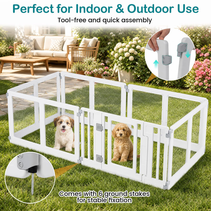 GIANTEX Clear Dog Playpen 6/8 Panel Puppy Playpen with Lockable Door