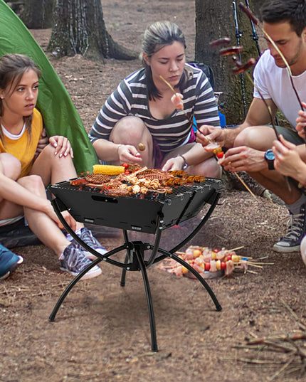 Giantex Folding Campfire Grill, Camping Fire Pit with Stainless Steel Grates, Collapsible Aluminum Legs, Carry Bag