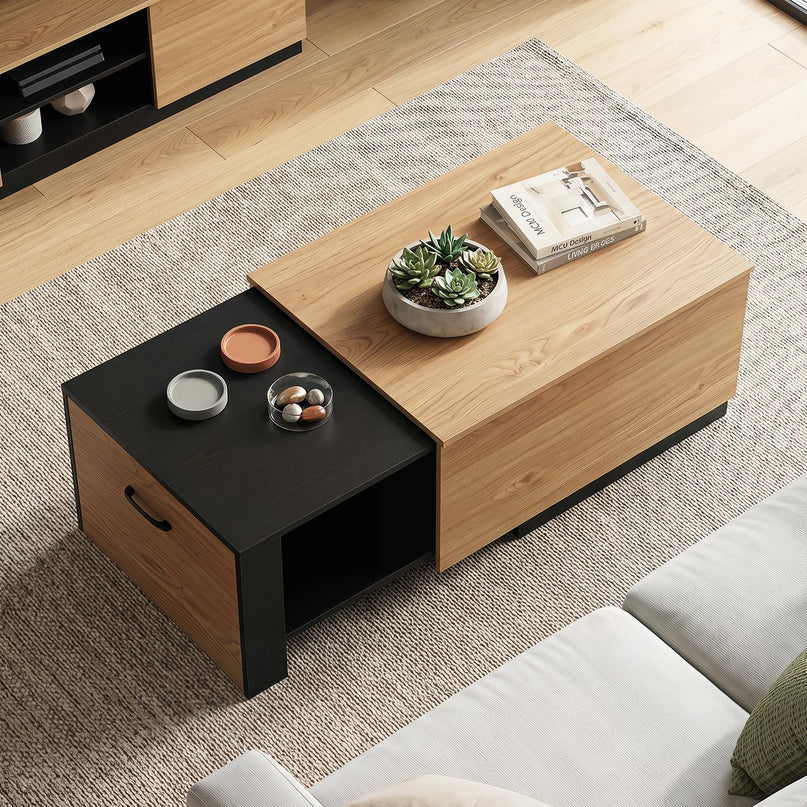 Giantex Modern Rectangle Extendable Coffee Table with Concealed Storage Compartment