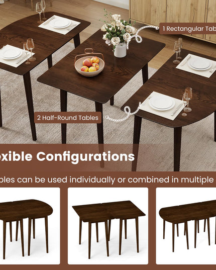 Giantex 68"Extendable Dining Table for 6-8 People, 68" Farmhouse Kitchen Table with 2 Half-Round & 1 Rectangular Table
