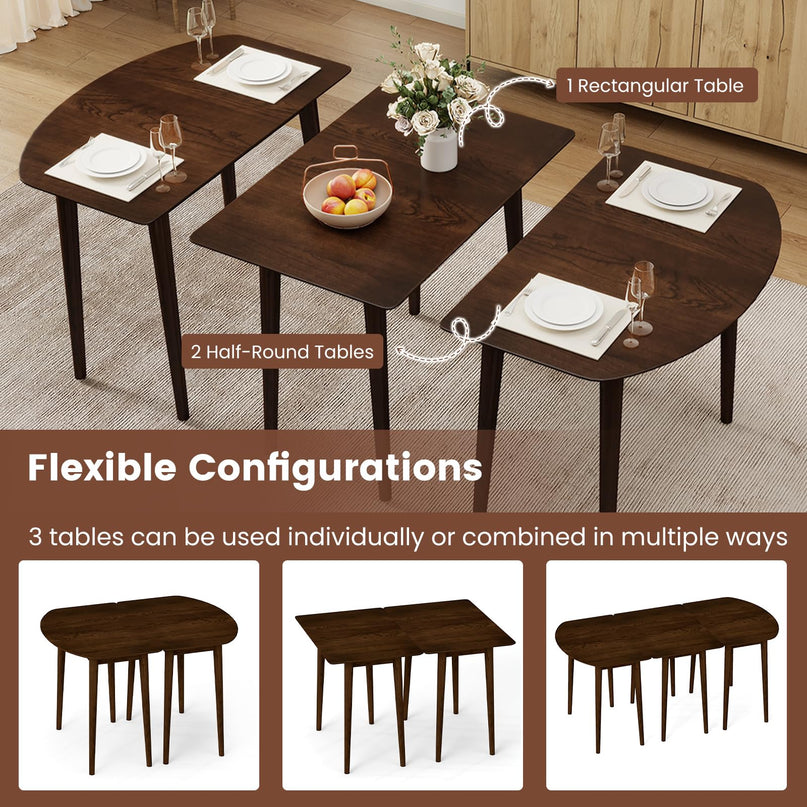 Table de salle à manger extensible Giantex 68" pour 6 à 8 personnes, table de cuisine de style campagnard 68" avec 2 plateaux demi-ronds et 1 plateau rectangulaire