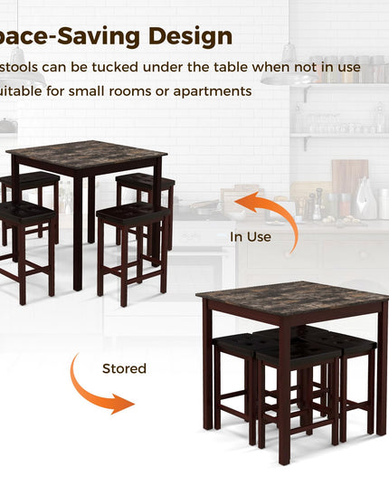 Giantex Dining Table Set for 4, Kitchen Table Chairs Set of 4, Counter Height Dining Table Set with 4 Bar Stools