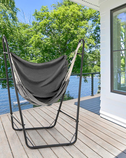 Giantex Hammock Chair with Stand - Swing Chair with Heavy Duty Metal Frame, Storage Side Pocket, Grey