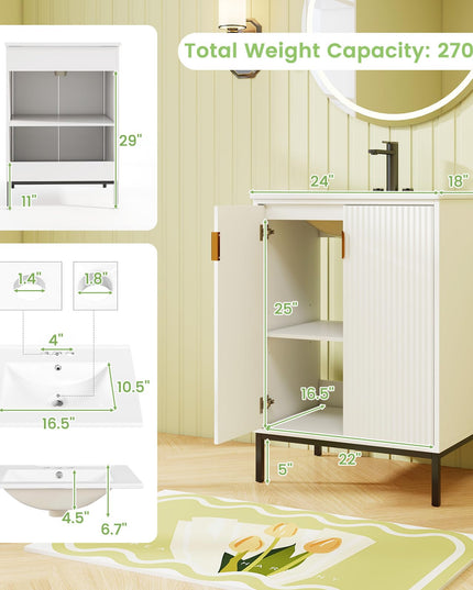 24” Undermount Bathroom Storage Cabinet and Sink Combo Set with 2 Doors