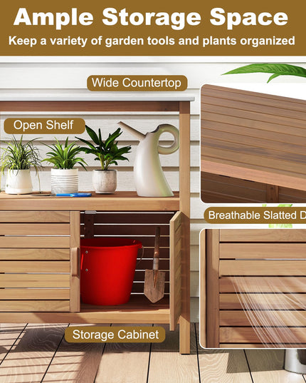 Giantex Outdoor Potting Bench with 2 Door Storage Cabinet