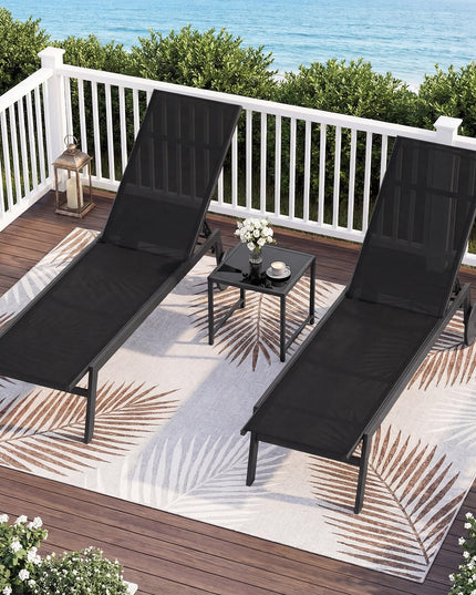 Giantex Patio Lounge Chair with Wheels | Sun Tanning Chair with Adjustable 6-Position Backrest