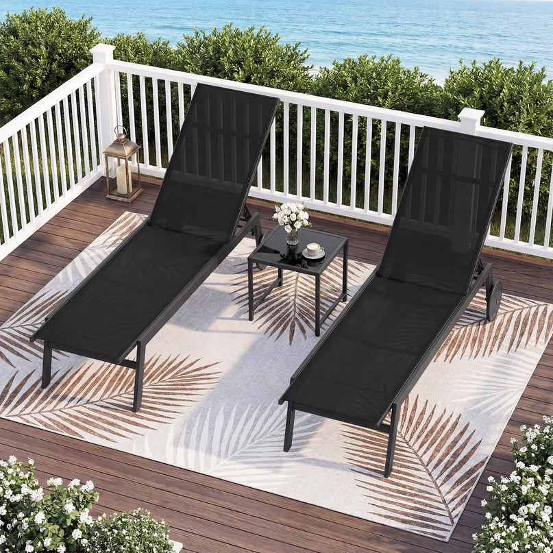 Chaise longue de patio Giantex à roulettes | Chaise longue de bronzage avec dossier réglable à 6 positions