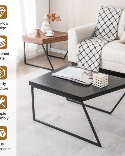 Giantex Stacking Coffee Table Set of 2, Black & Brown Modern Side Table