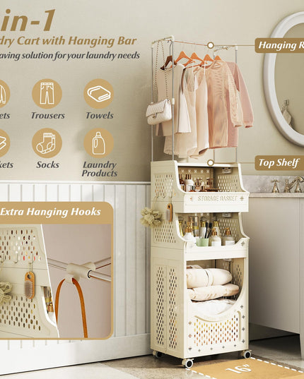 Giantex 4-Tier Laundry Cart with Hanging Rack