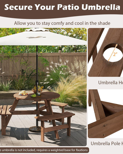 Giantex 6-Person Round Picnic Table Set with 3 Benches 550 LBS Bench Capacity