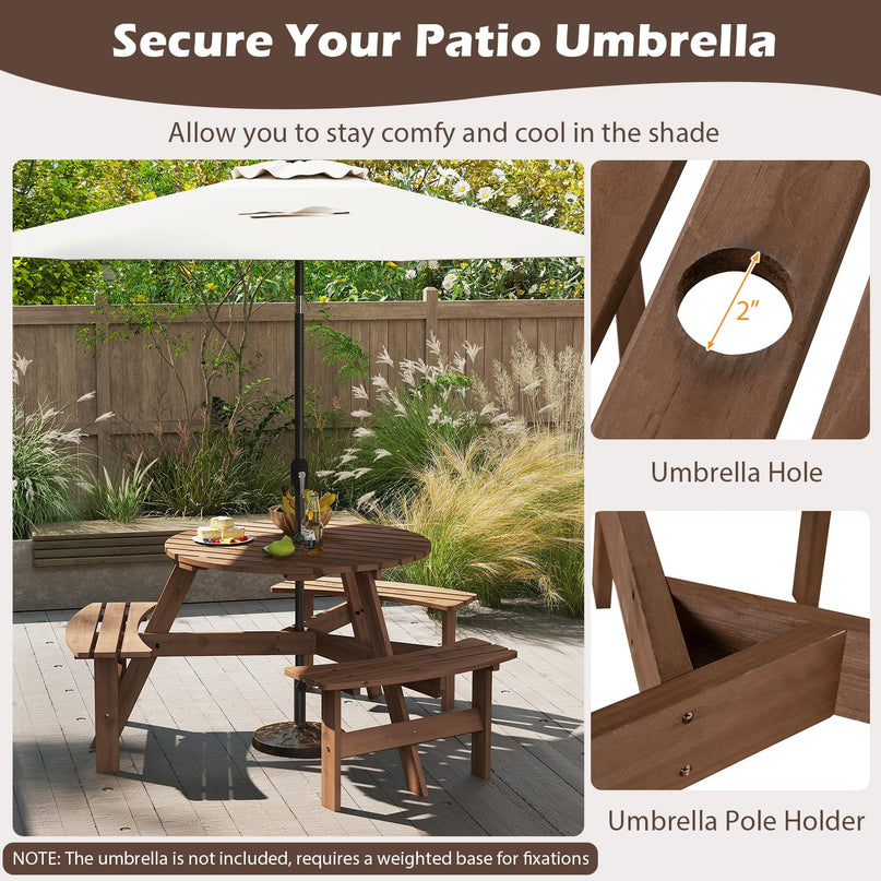 Giantex 6-Person Round Picnic Table Set with 3 Benches 550 LBS Bench Capacity