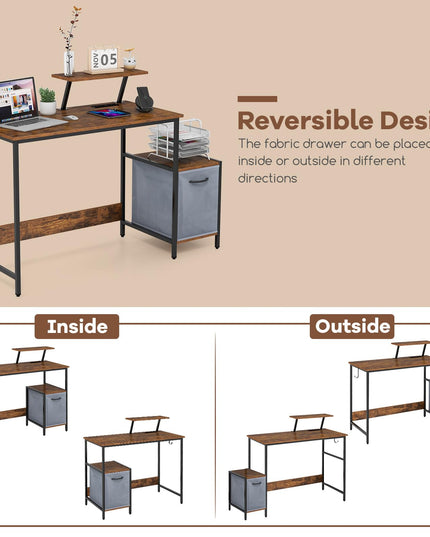 Giantex Computer Desk with Drawer and Power Outlet, Home Office Desk with Reversible Storage Drawer