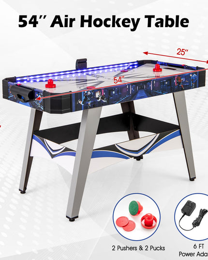 Giantex 54" Air Hockey Table - Arcade Hockey Table Gaming Set w/LED Electronic Scoring & Lights, 2 Pucks, 2 Pushers