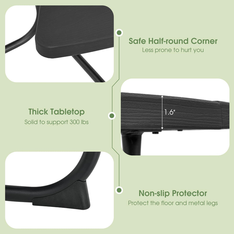 Giantex Picnic Table Set for Up to 8 Persons, Round Outdoor Table and Bench Set with Umbrella Hole